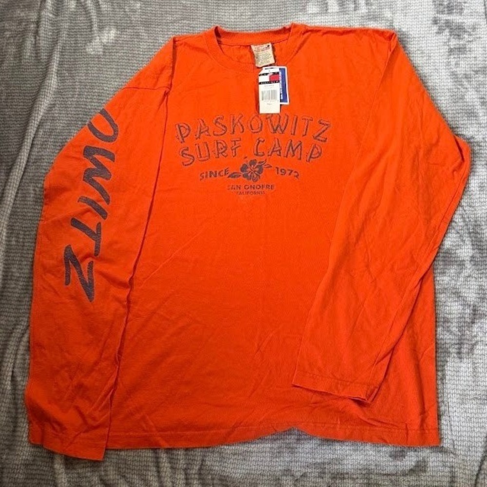Tommy Hilfiger Paskowitz Surf Camp Orange Long Sleeve T-Shirt Mens XXL New 90s